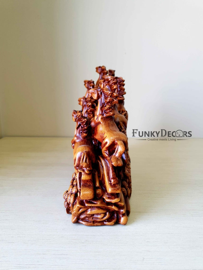Feng Shui 8 Horses Sculpture In Brown Decorative Showpiece Animal Figurine- FunkyTradition Figurines