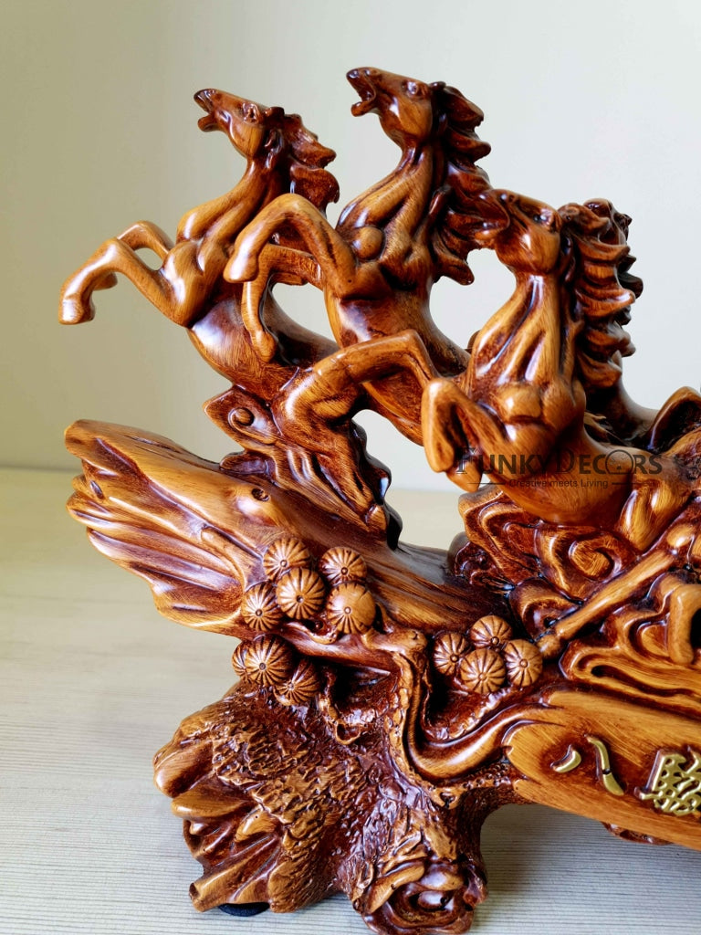 Feng Shui 8 Horses Sculpture In Brown Decorative Showpiece Animal Figurine- FunkyTradition Figurines