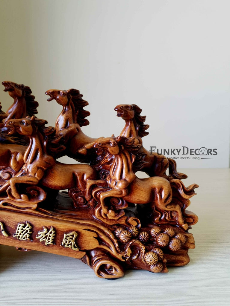 Feng Shui 8 Horses Sculpture In Brown Decorative Showpiece Animal Figurine- FunkyTradition Figurines