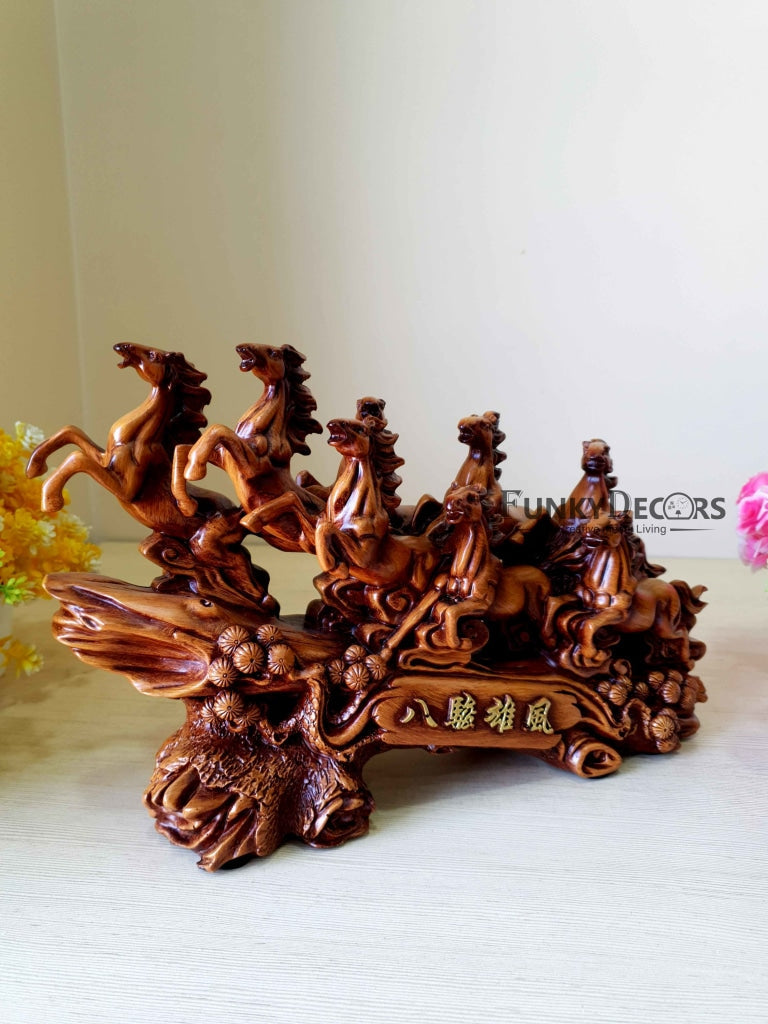 Feng Shui 8 Horses Sculpture In Brown Decorative Showpiece Animal Figurine- FunkyTradition Figurines