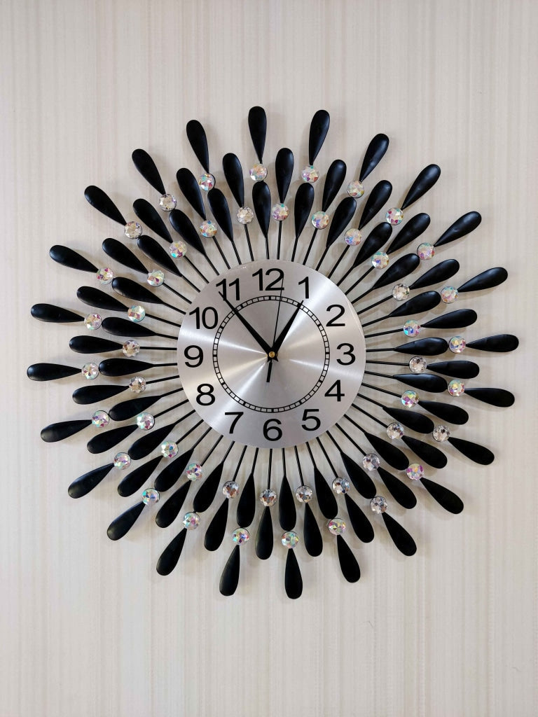 Funkytradition 3D Black Flower Wall Clock Watch Decor For Home Office And Gifts 62 Cm Tall Clocks
