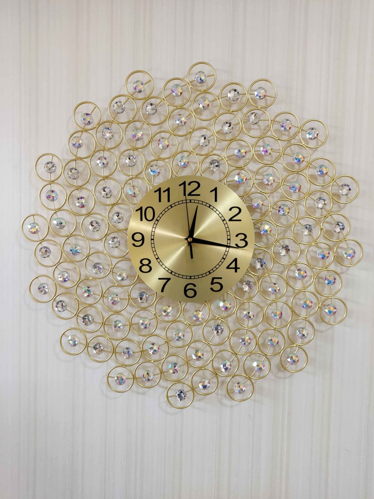 Funkytradition 3D Flower Diamond Studded Wall Clock Watch Decor For Home Office And Gifts 62 Cm Tall