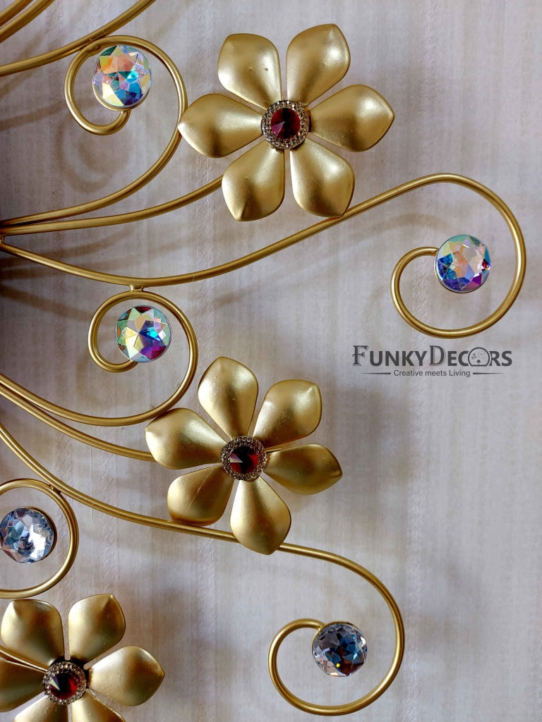 Funkytradition 3D Golden Flower Wall Clock Watch Decor For Home Office And Gifts 62 Cm Tall Clocks