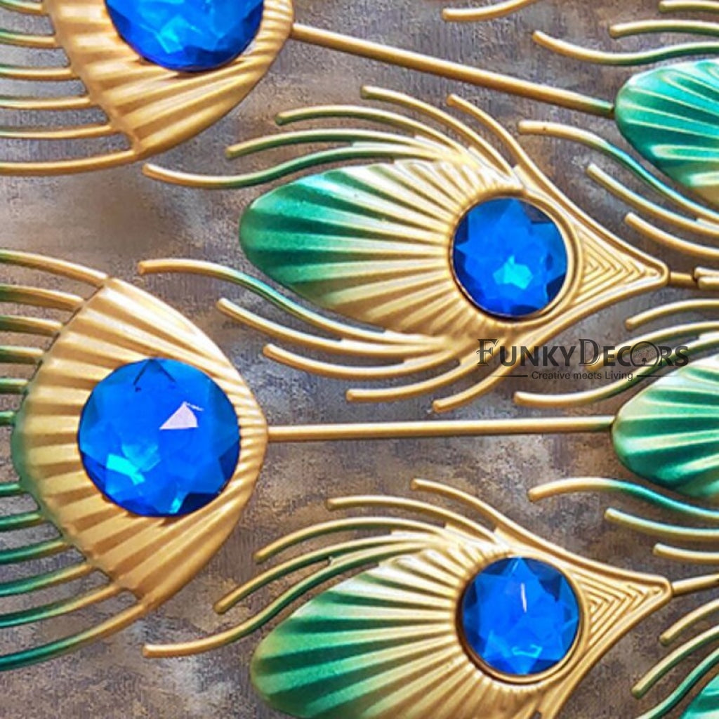 Funkytradition 3D Peacock Feather Open Wall Clock Watch Decor For Home Office And Gifts 60 Cm Tall