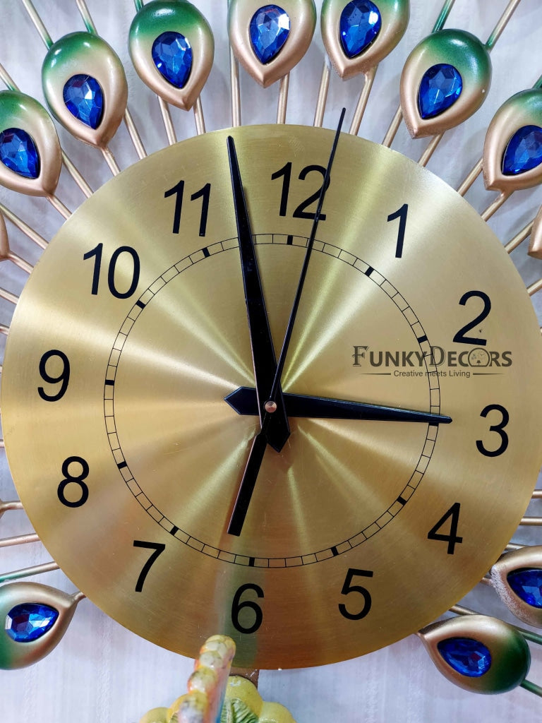 Funkytradition 3D Peacock Feather Open Wall Clock Watch Decor For Home Office And Gifts 80 Cm Tall