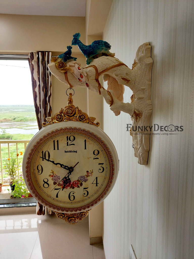 Funkytradition 3D Royal Peacock Double-Sided Wall Watch Clock 65 Cm Tall Clocks