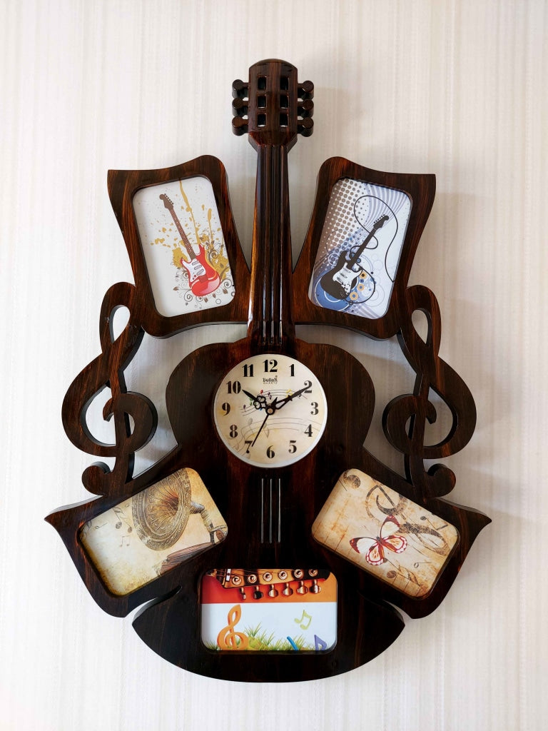 Funkytradition 5 Photos Guitar Photo Frames With Clock For Home Office Decor And Gifts