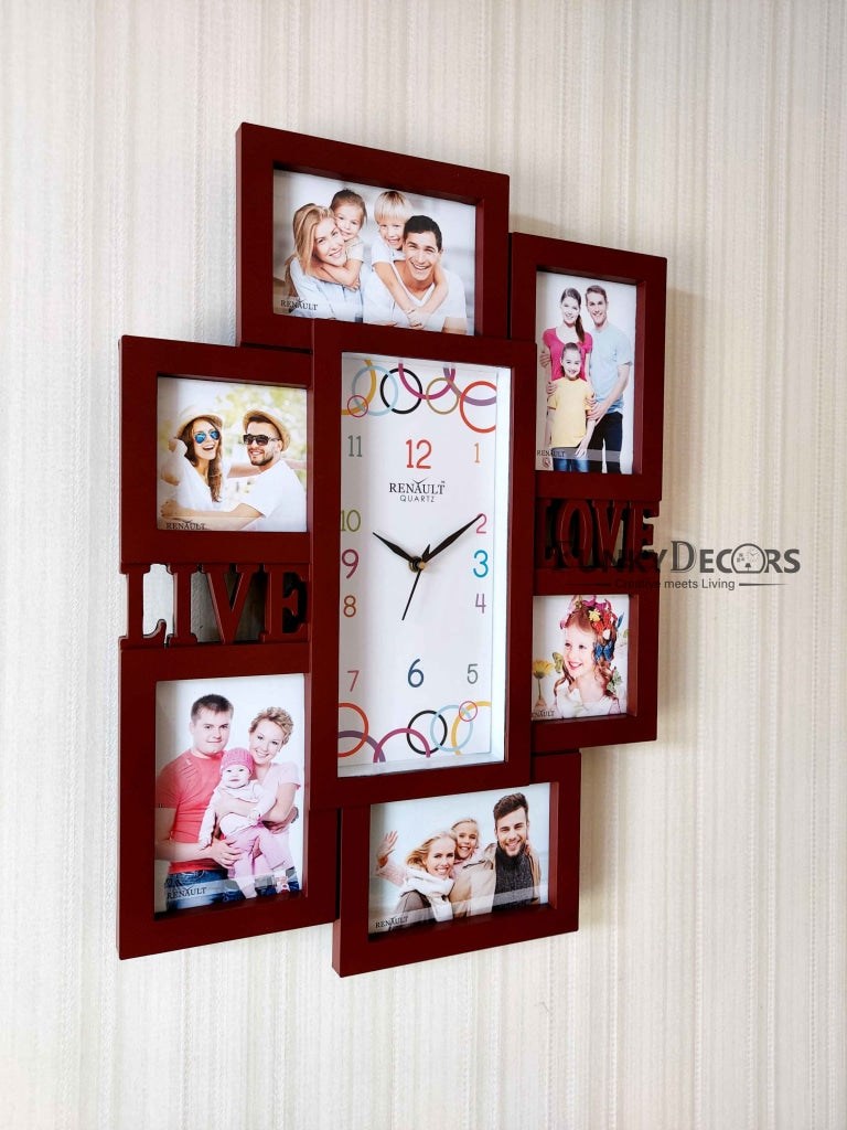 Funkytradition 6 Photo Frames With Clock For Home Office Decor And Gifts