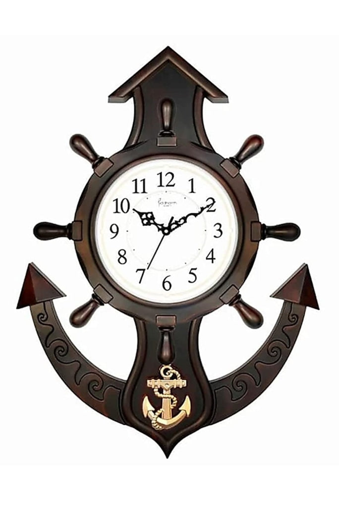 Funkytradition Antique Anchor Rose Wood Color Wall Clock For Home Office Decor And Gifts 70 Cm Tall