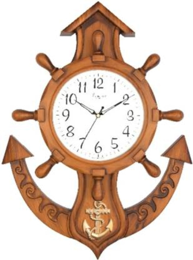 Funkytradition Antique Anchor Wood Color Wall Clock For Home Office Decor And Gifts 70 Cm Tall
