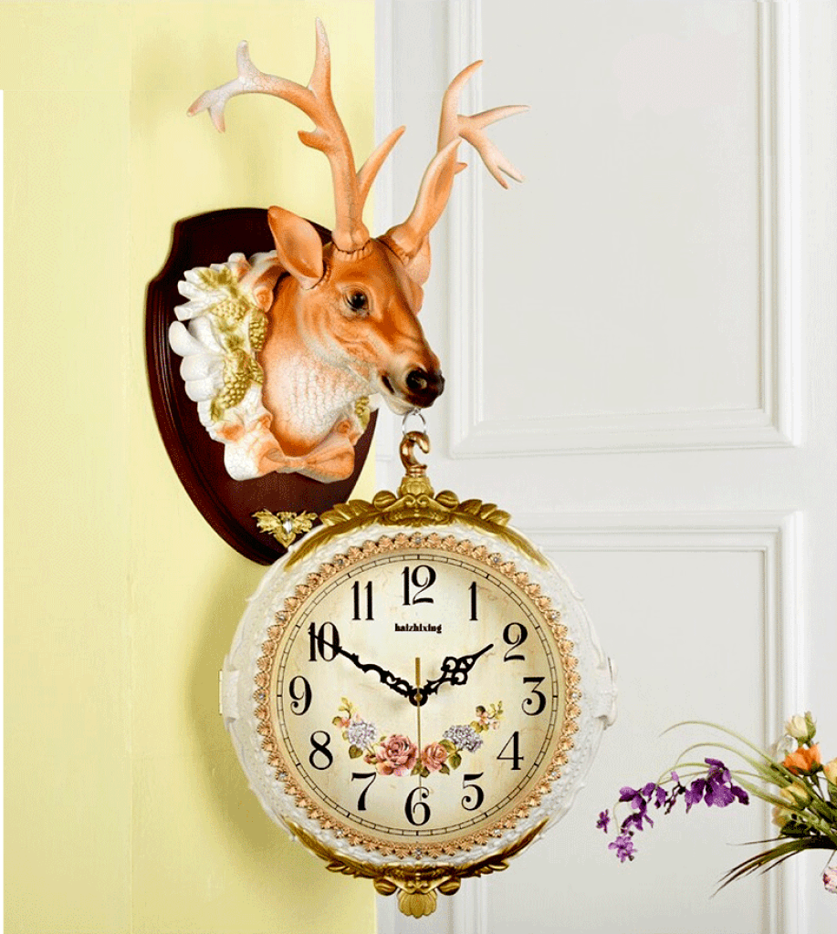Funkytradition Big Royal Multicolor Dual Hanging Reindeer Wall Clock For Home Office Decor And Gifts