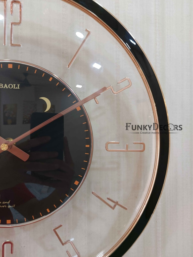 Funkytradition Black Reindeer Glass Transparent Minimal Wall Clock Watch Decor For Home Office And