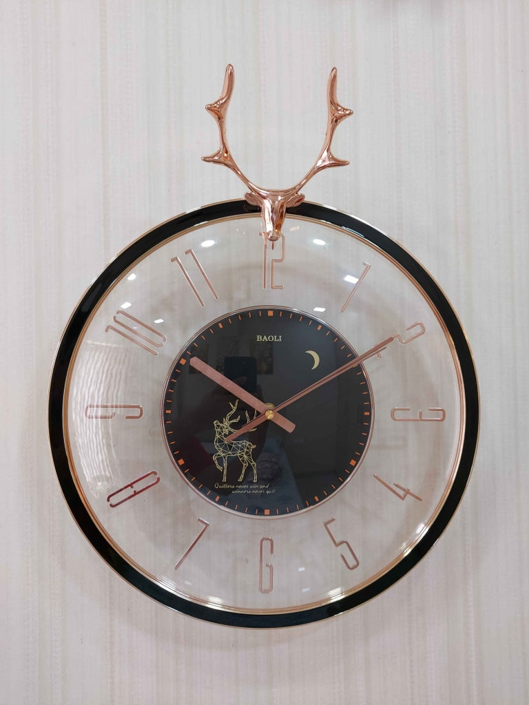Funkytradition Black Reindeer Glass Transparent Minimal Wall Clock Watch Decor For Home Office And