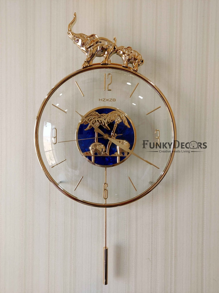 Funkytradition Blue Minimal Transparent Elephant Pendulum Wall Clock Watch Decor For Home Office And