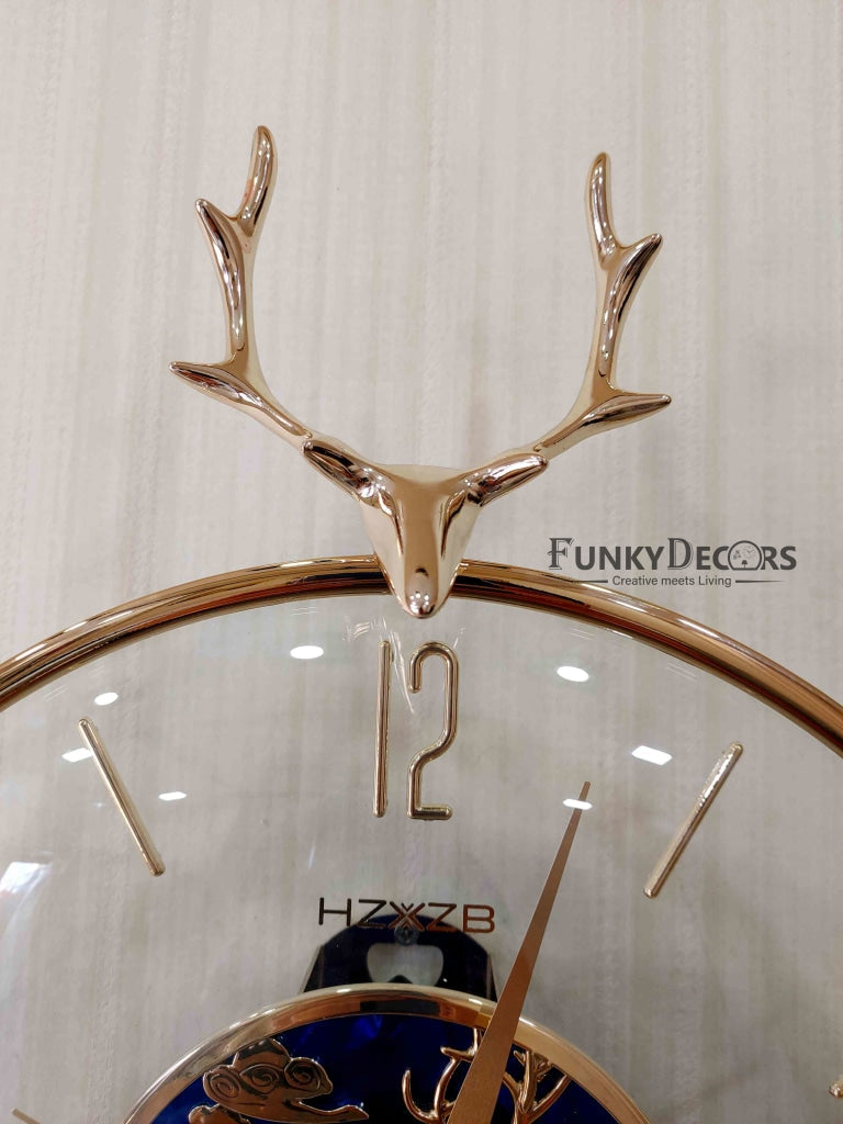 Funkytradition Blue Minimal Transparent Reindeer Pendulum Wall Clock Watch Decor For Home Office And
