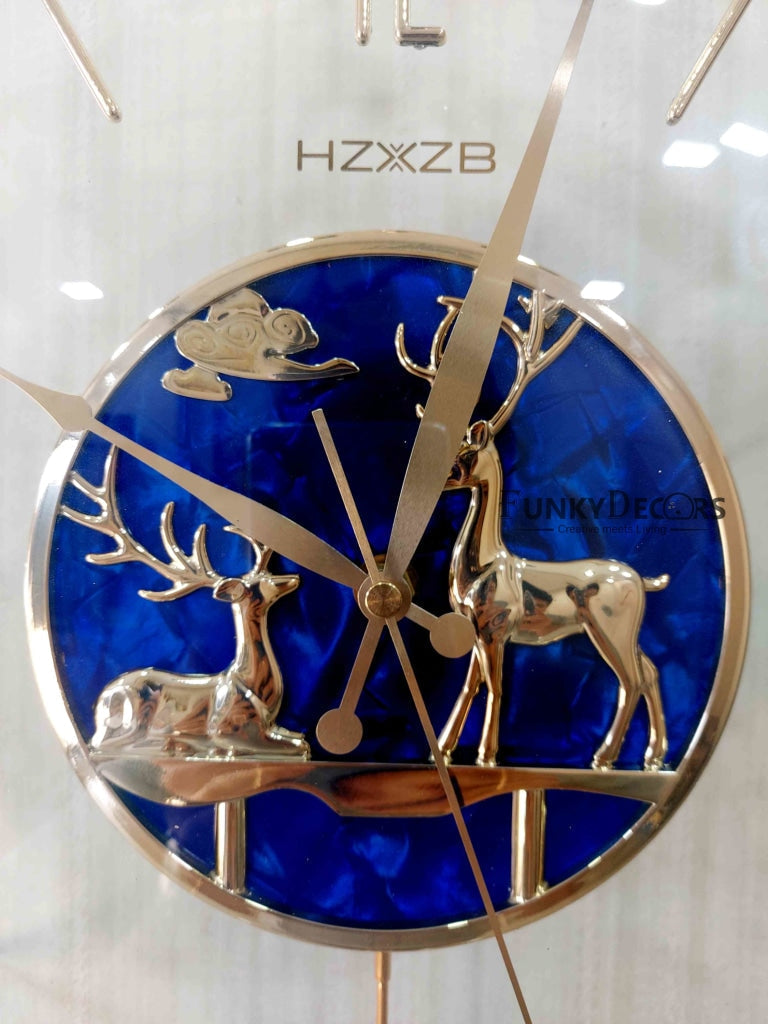 Funkytradition Blue Minimal Transparent Reindeer Pendulum Wall Clock Watch Decor For Home Office And
