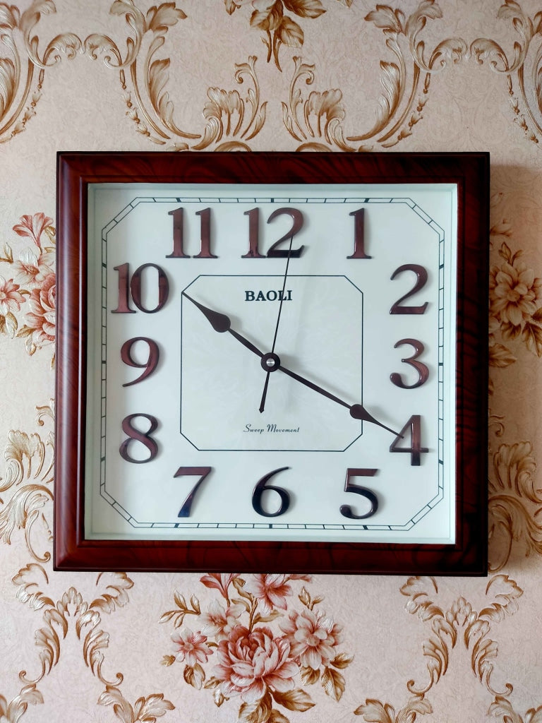 Funkytradition Classic Brown Square Wall Clock Watch Decor For Home Office And Gifts 35 Cm Tall