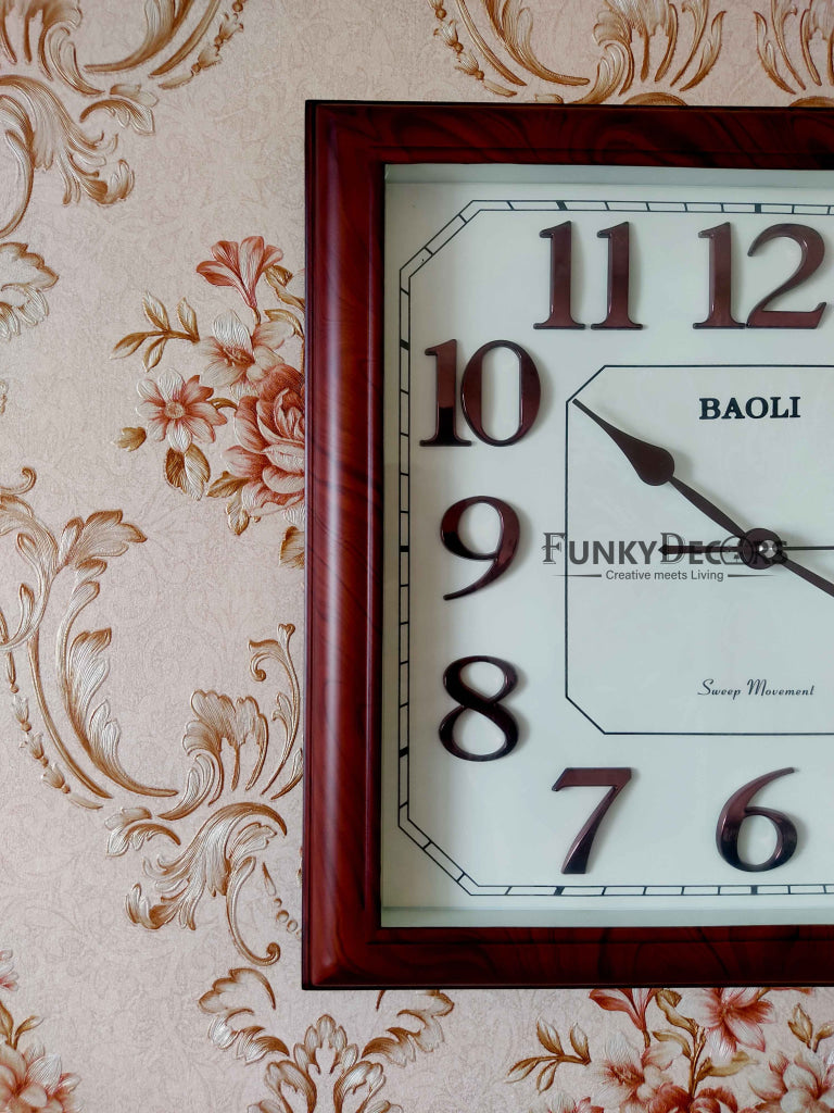 Funkytradition Classic Brown Square Wall Clock Watch Decor For Home Office And Gifts 35 Cm Tall