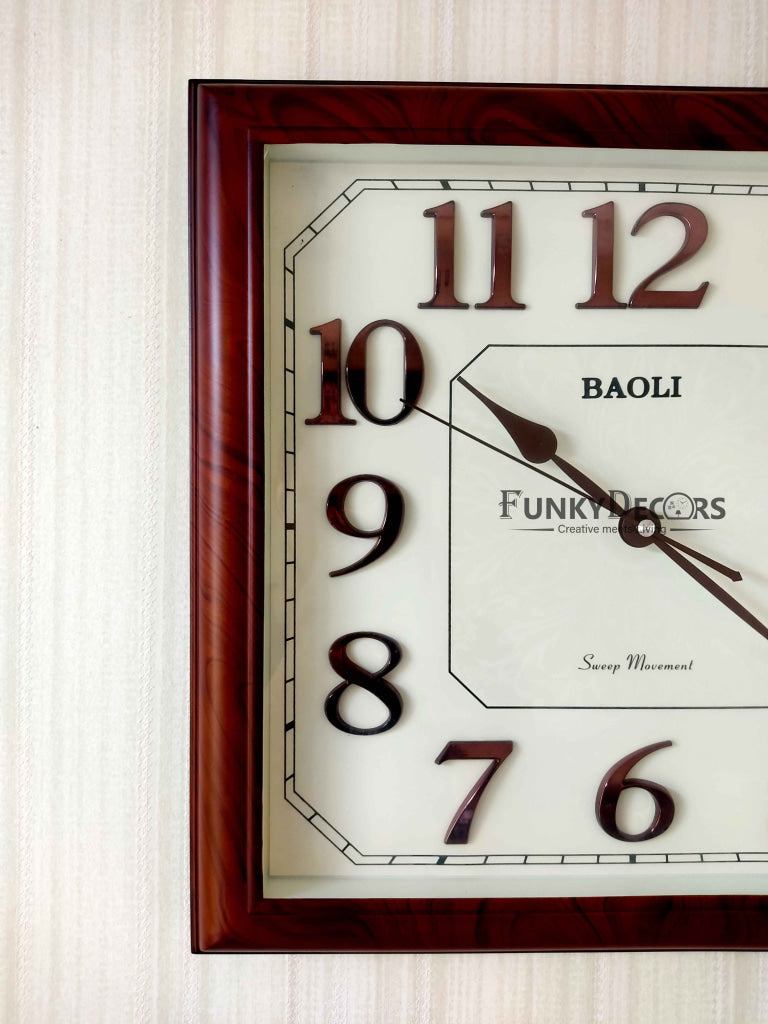 Funkytradition Classic Brown Square Wall Clock Watch Decor For Home Office And Gifts 35 Cm Tall