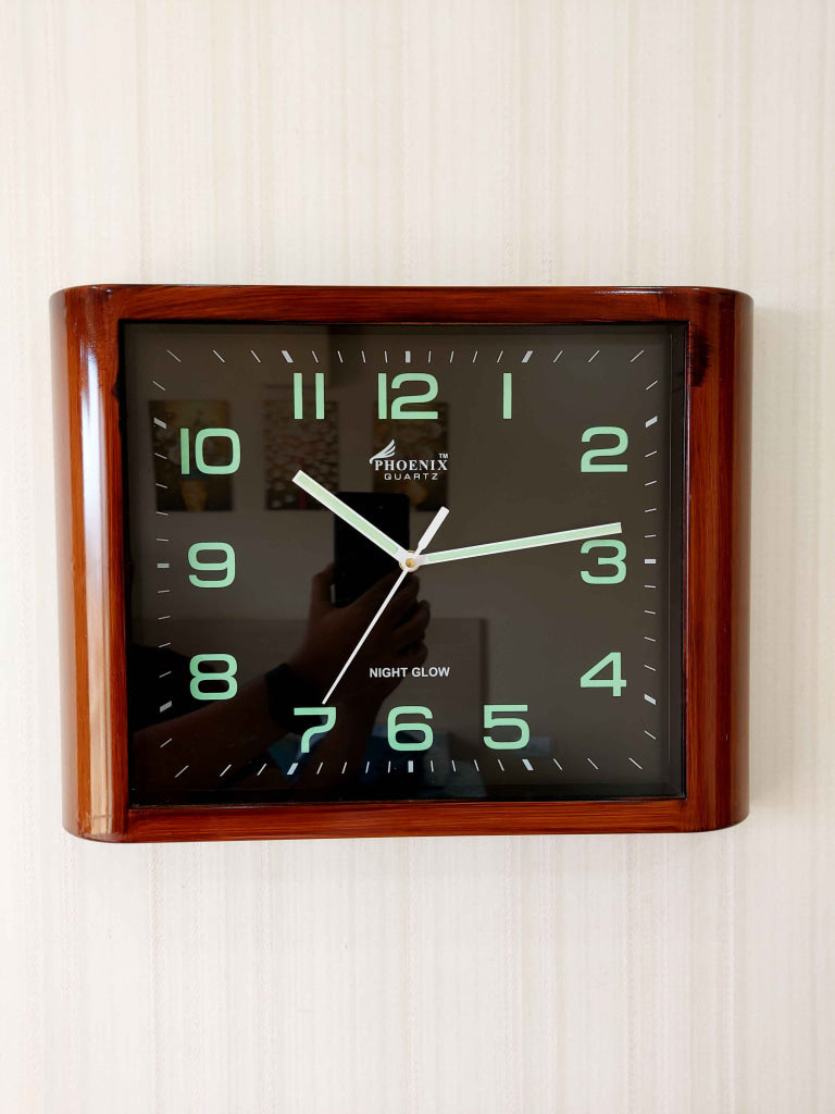 Funkytradition Classic Wooden Design Brown Square Wall Clock Watch Decor For Home Office And Gifts