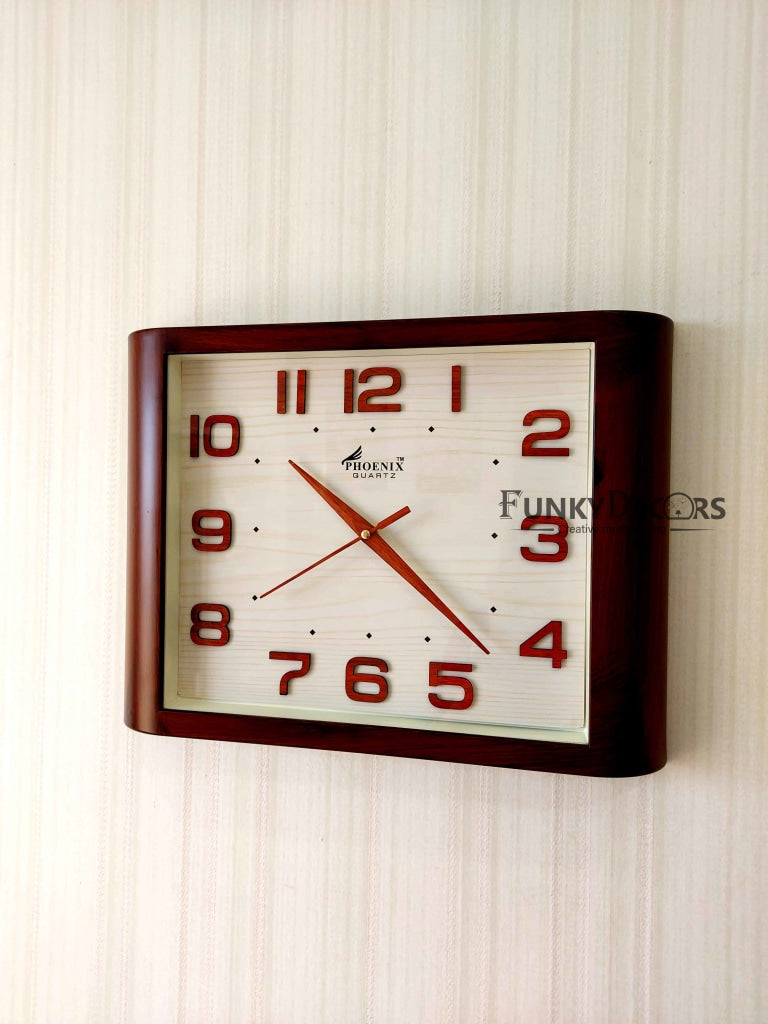 Funkytradition Classic Wooden Design Brown Square Wall Clock Watch Decor For Home Office And Gifts