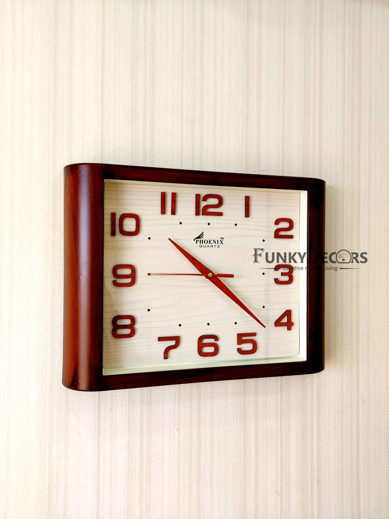Funkytradition Classic Wooden Design Brown Square Wall Clock Watch Decor For Home Office And Gifts