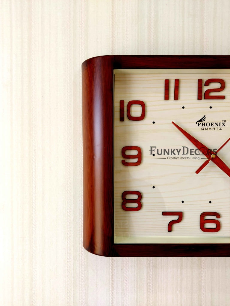 Funkytradition Classic Wooden Design Brown Square Wall Clock Watch Decor For Home Office And Gifts