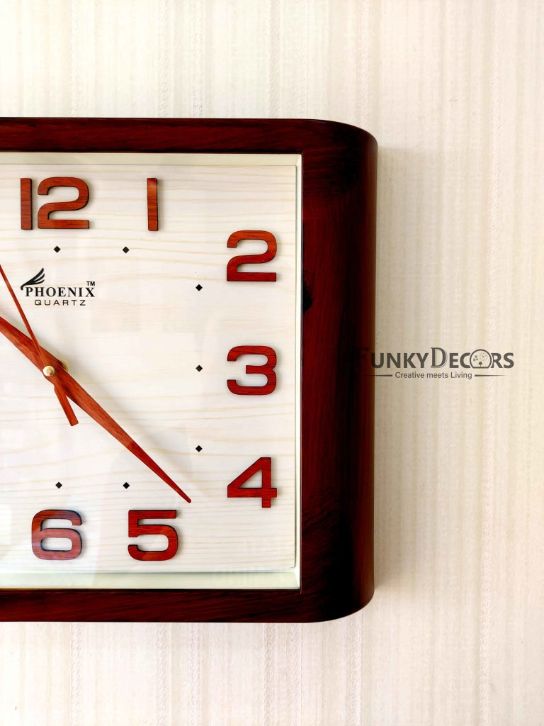 Funkytradition Classic Wooden Design Brown Square Wall Clock Watch Decor For Home Office And Gifts