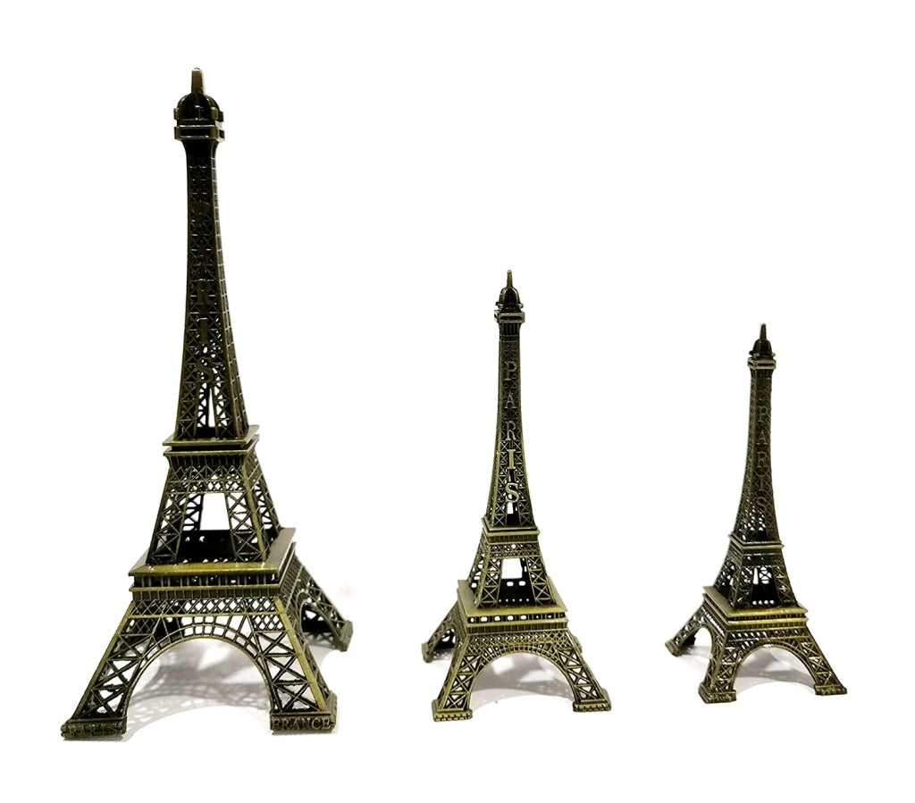 FunkyTradition Combo Set Of 3 Eiffel Tower Statue Metal Showpiece | Birthday Anniversary Gift And