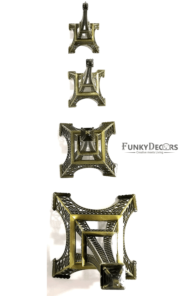FunkyTradition Combo Set Of 4 Eiffel Tower Statue Metal Showpiece | Birthday Anniversary Gift And