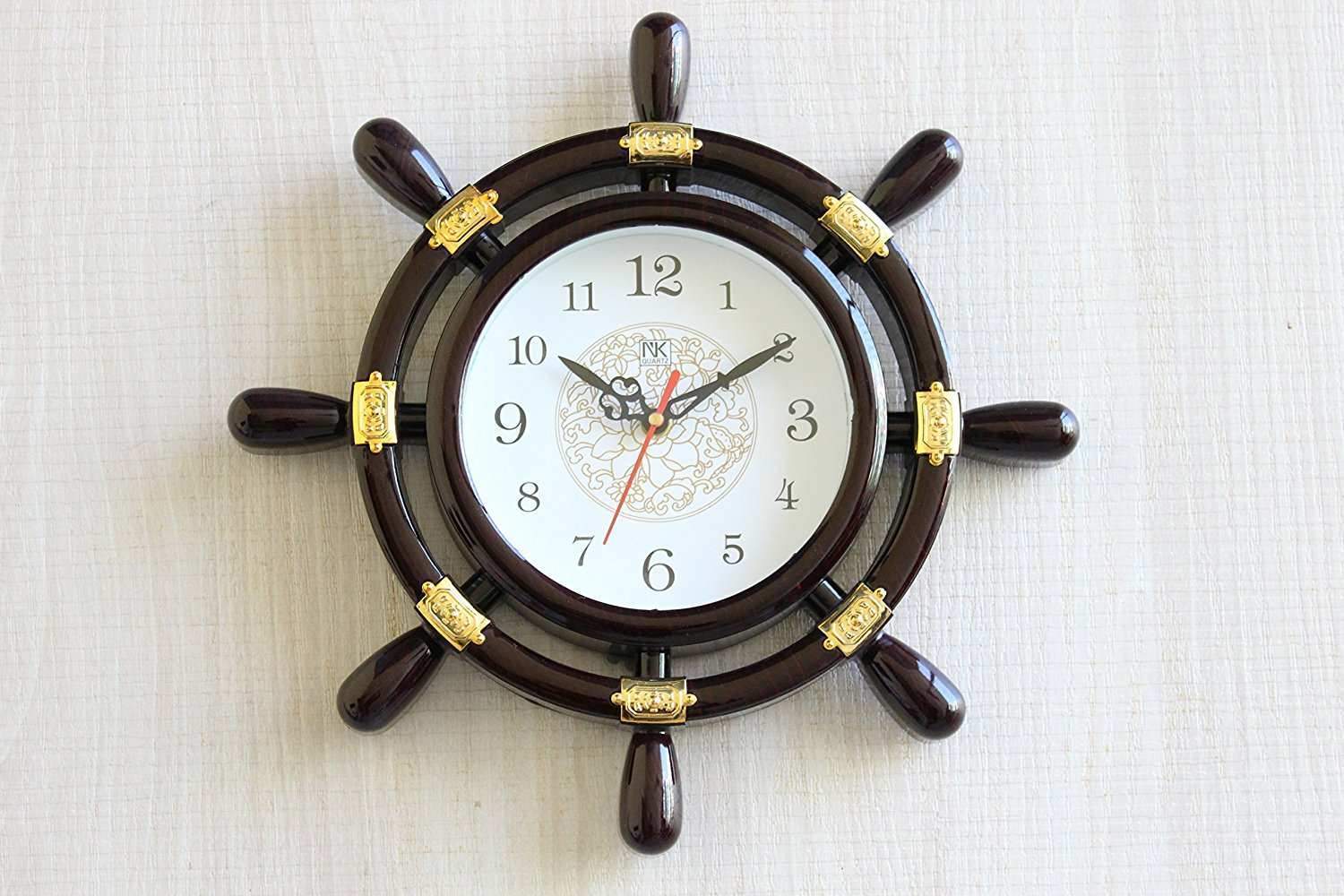 FunkyTradition Decorative Antique Retro Round Ship Steering Shape Plastic Wall Clock for Home Office Decor and Gifts - FunkyTradition