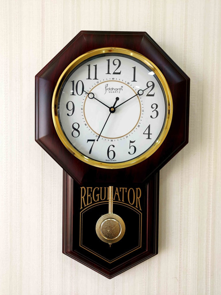 Funkytradition Decorative Retro Almirah Shape Plastic Pendulum Wall Clock For Home Office Decor And