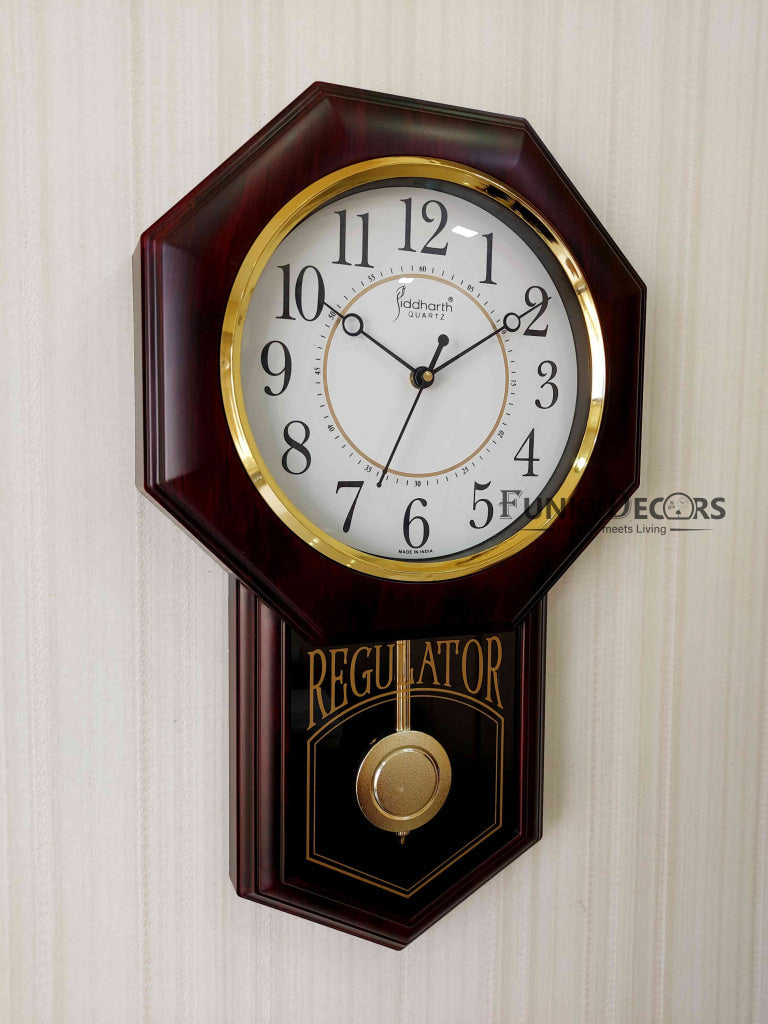 Funkytradition Decorative Retro Almirah Shape Plastic Pendulum Wall Clock For Home Office Decor And