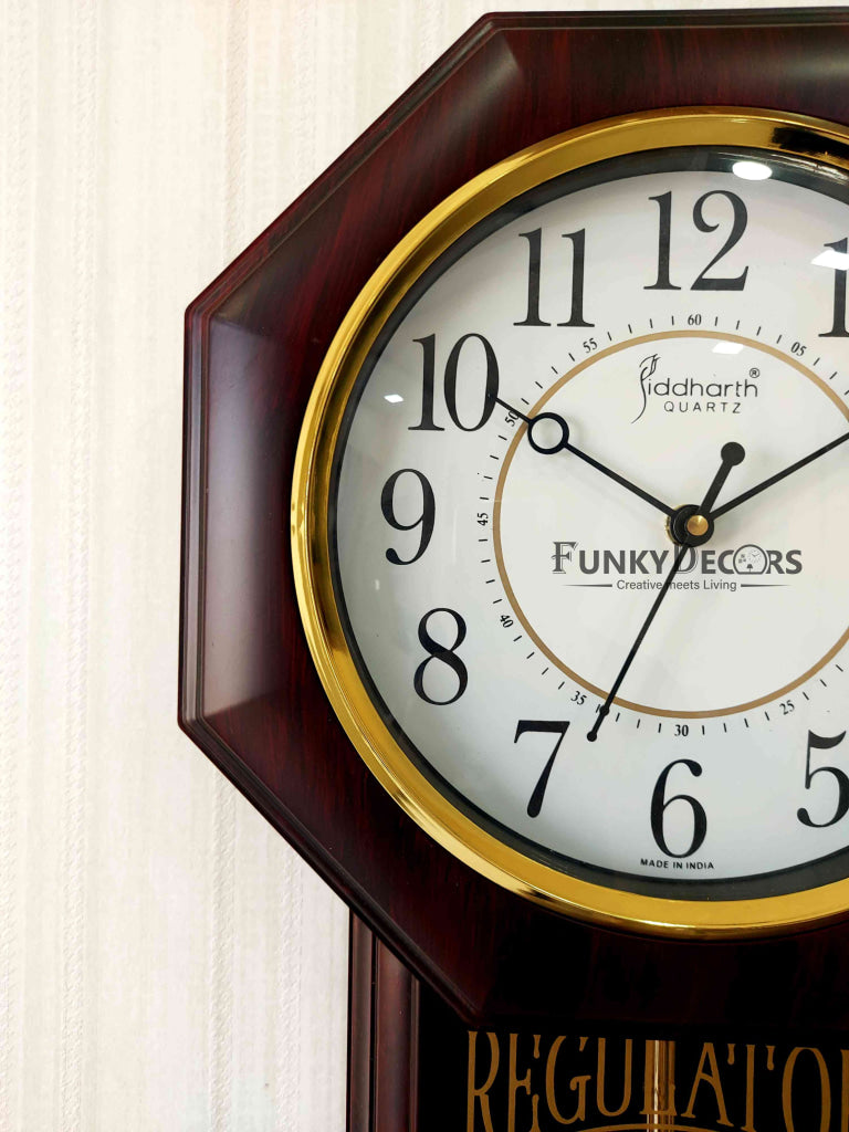 Funkytradition Decorative Retro Almirah Shape Plastic Pendulum Wall Clock For Home Office Decor And