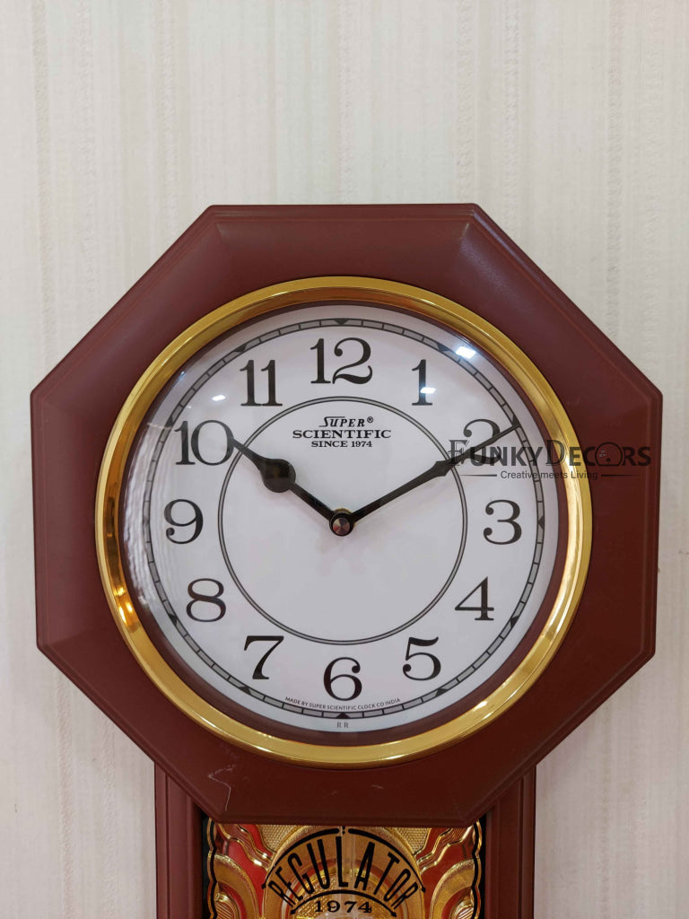 Funkytradition Decorative Retro Almirah Shape Plastic Pendulum Wall Clock For Home Office Decor And