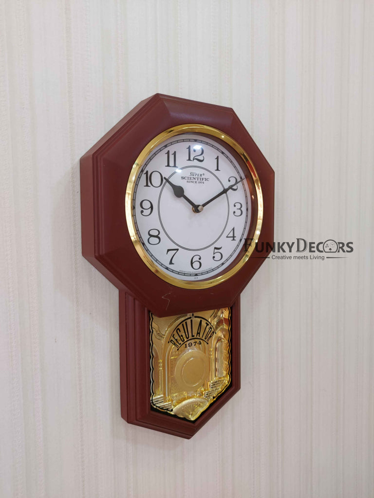 Funkytradition Decorative Retro Almirah Shape Plastic Pendulum Wall Clock For Home Office Decor And