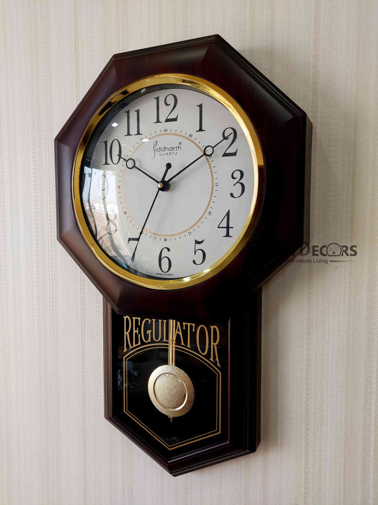 Funkytradition Decorative Retro Almirah Shape Plastic Pendulum Wall Clock For Home Office Decor And