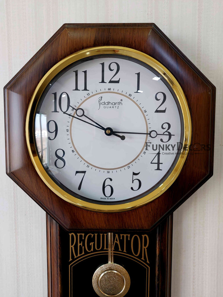 Funkytradition Decorative Retro Almirah Shape Plastic Pendulum Wall Clock For Home Office Decor And