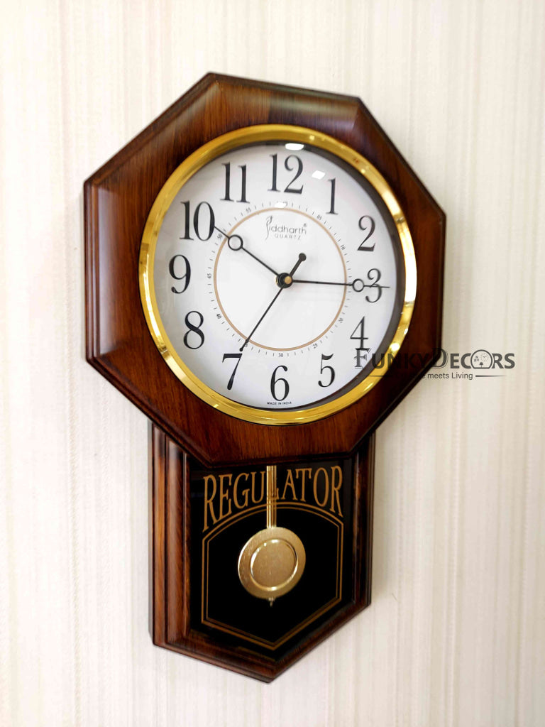 Funkytradition Decorative Retro Almirah Shape Plastic Pendulum Wall Clock For Home Office Decor And