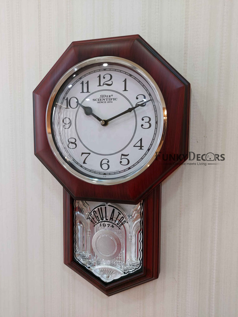 Funkytradition Decorative Retro Almirah Shape Plastic Pendulum Wall Clock For Home Office Decor And