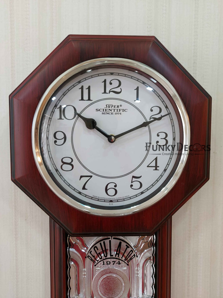 Funkytradition Decorative Retro Almirah Shape Plastic Pendulum Wall Clock For Home Office Decor And
