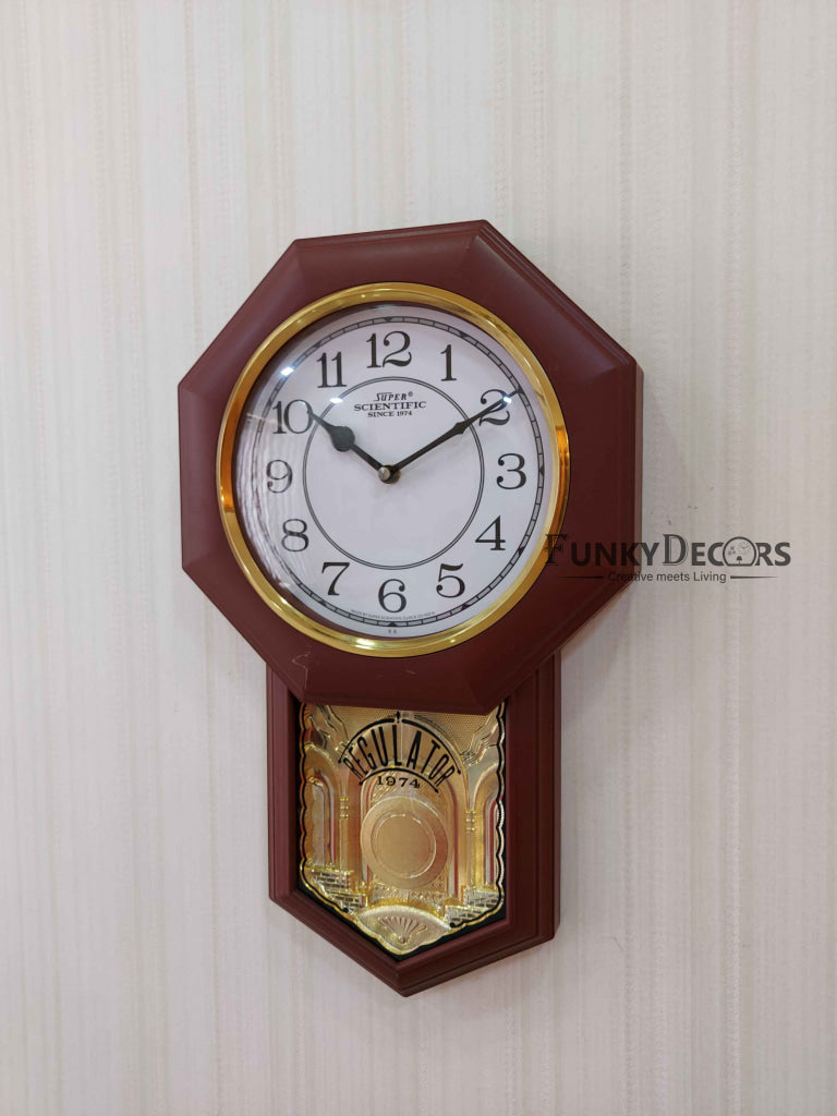 Funkytradition Decorative Retro Almirah Shape Plastic Pendulum Wall Clock For Home Office Decor And