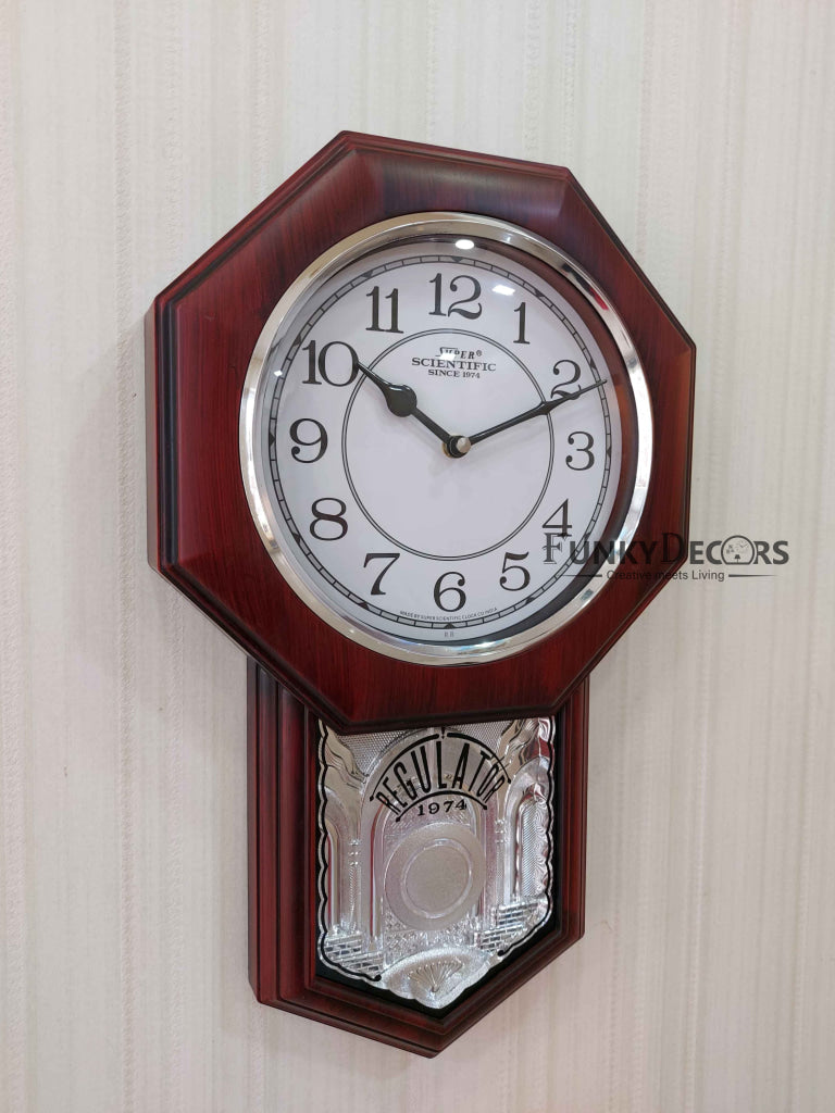 Funkytradition Decorative Retro Almirah Shape Plastic Pendulum Wall Clock For Home Office Decor And