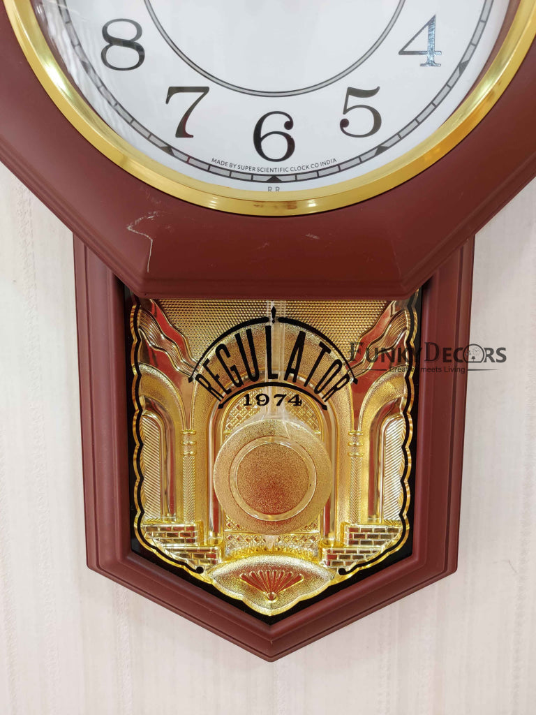 Funkytradition Decorative Retro Almirah Shape Plastic Pendulum Wall Clock For Home Office Decor And