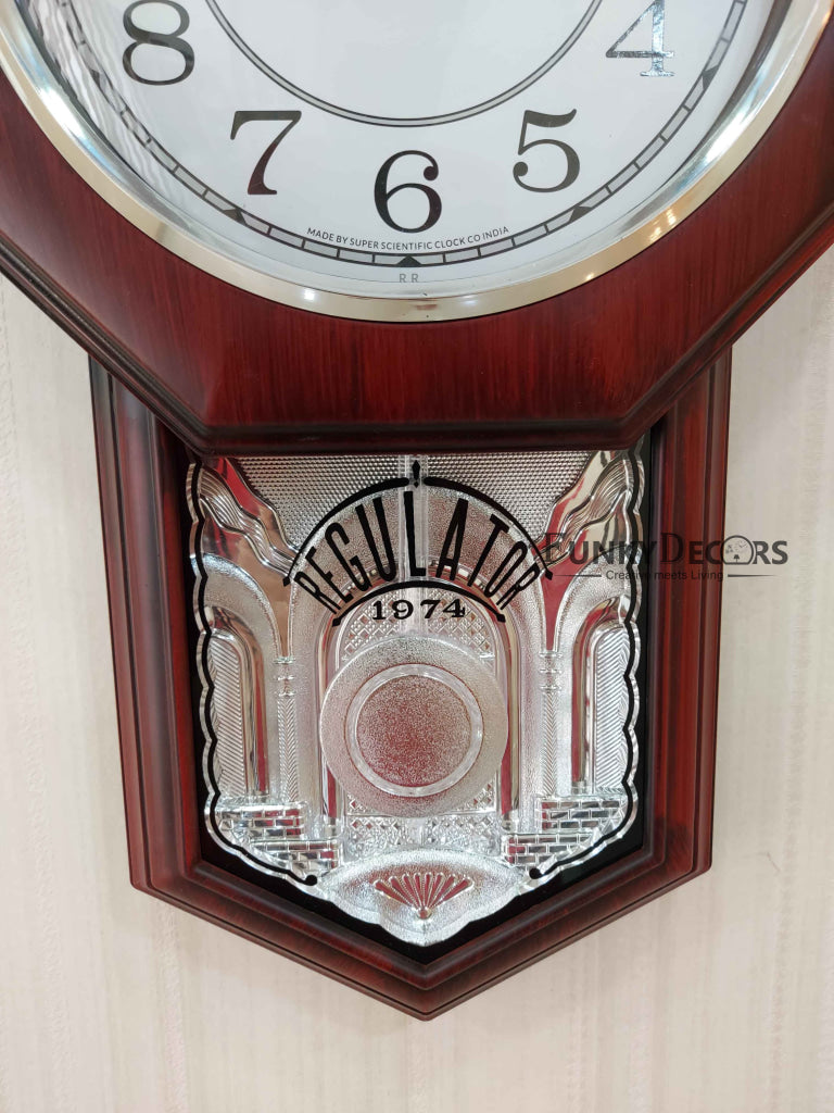 Funkytradition Decorative Retro Almirah Shape Plastic Pendulum Wall Clock For Home Office Decor And