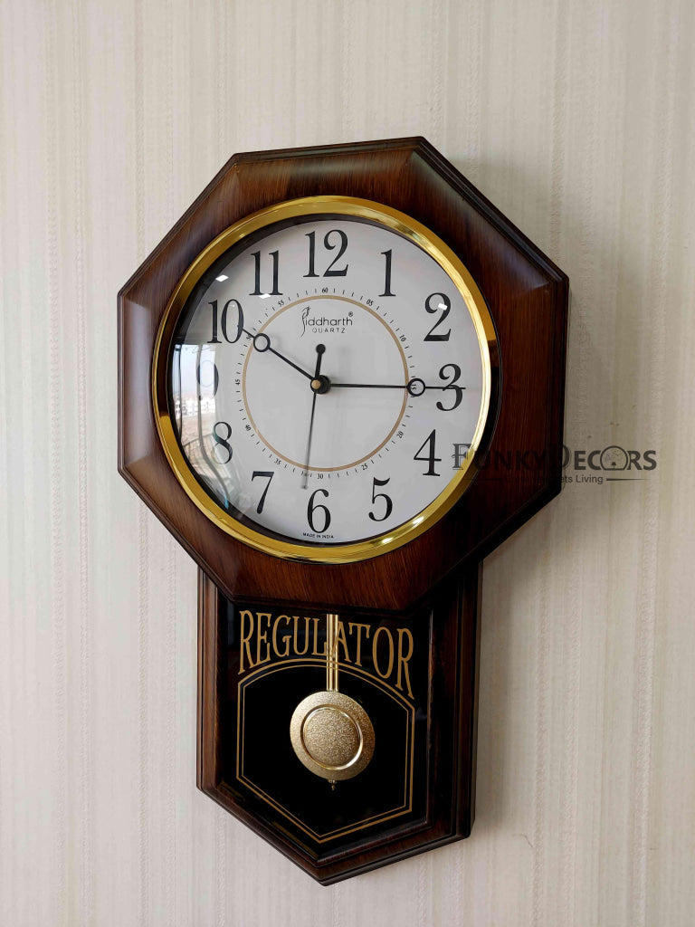 Funkytradition Decorative Retro Almirah Shape Plastic Pendulum Wall Clock For Home Office Decor And