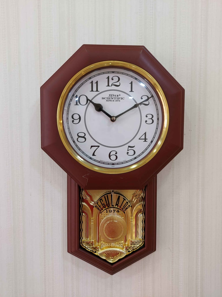 Funkytradition Decorative Retro Almirah Shape Plastic Pendulum Wall Clock For Home Office Decor And