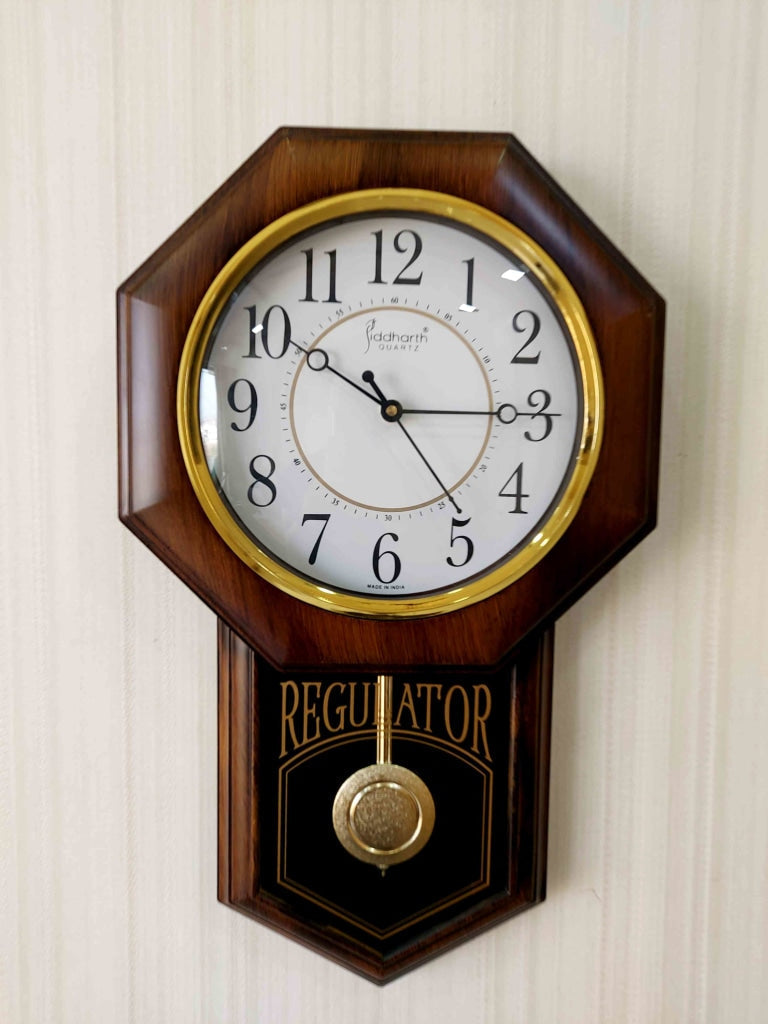 Funkytradition Decorative Retro Almirah Shape Plastic Pendulum Wall Clock For Home Office Decor And