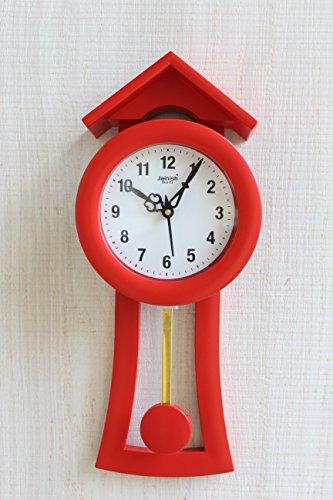 FunkyTradition Decorative Retro Red Small House Shape Plastic Pendulum Wall Clock for Home Office Decor and Gifts 40 cm Tall - FunkyTradition