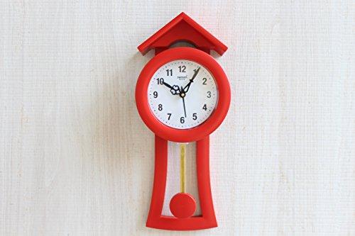 FunkyTradition Decorative Retro Red Small House Shape Plastic Pendulum Wall Clock for Home Office Decor and Gifts 40 cm Tall - FunkyTradition